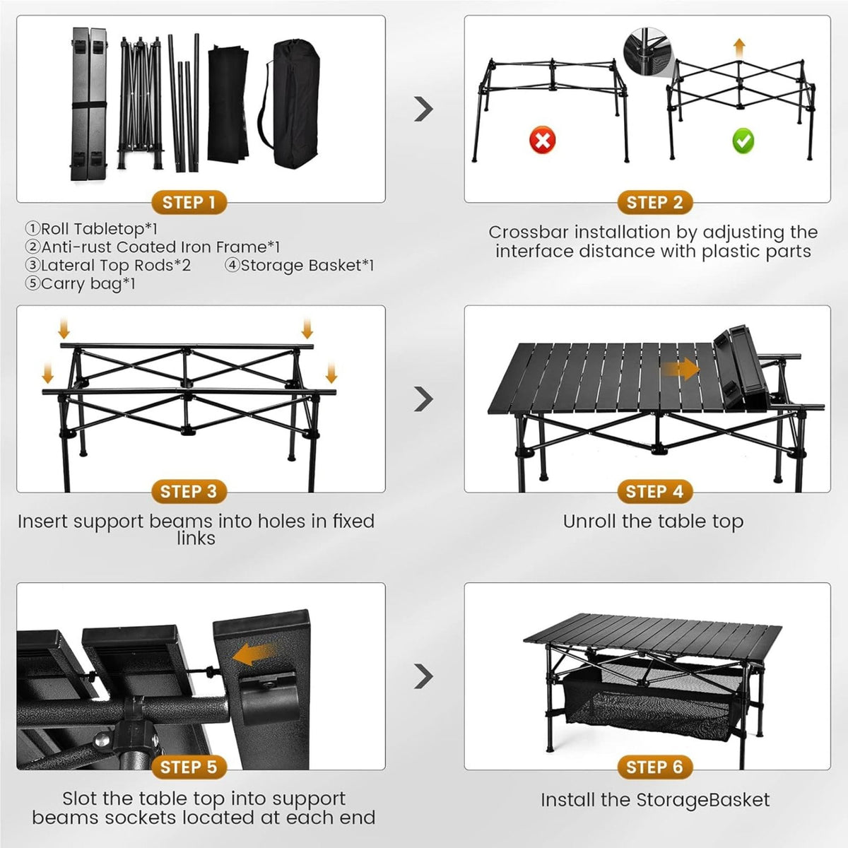 Folding Camping Table, Roll-up Ultra Compact Outdoor Portable Fold Up Lightweight beach Table, with Large Storage and Carry Bag, for Outdoor Cooking, Picnic, Camp, Boat, Travel