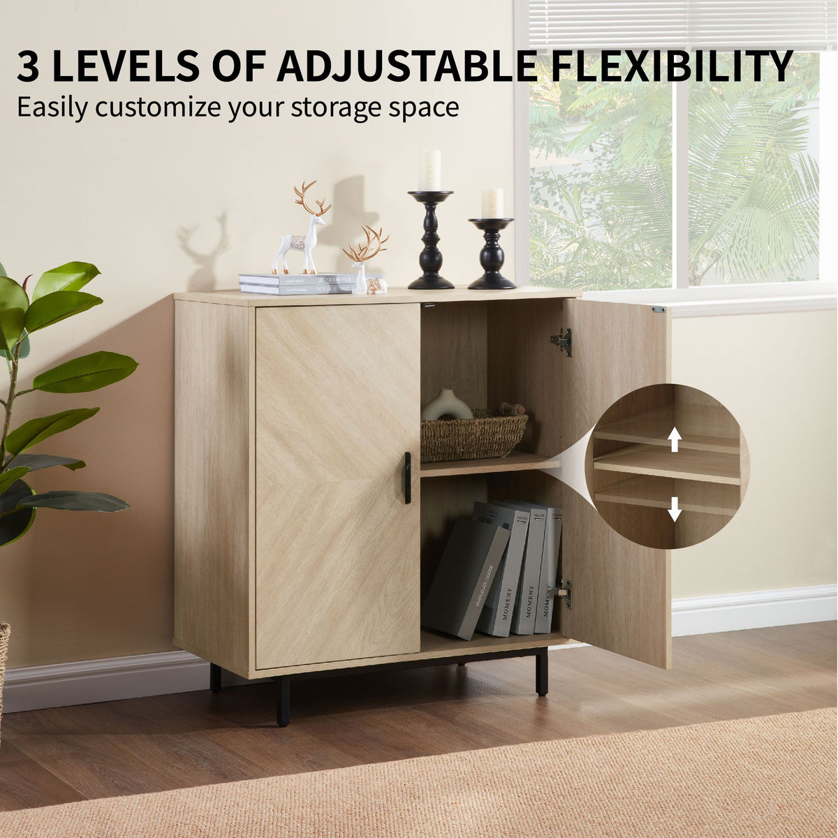 Storage Cabinet with Doors, Modern Accent Cabinet,Wood Grain Decoratio Buffet Sideboards for Living Room, Kitchen,Enterway