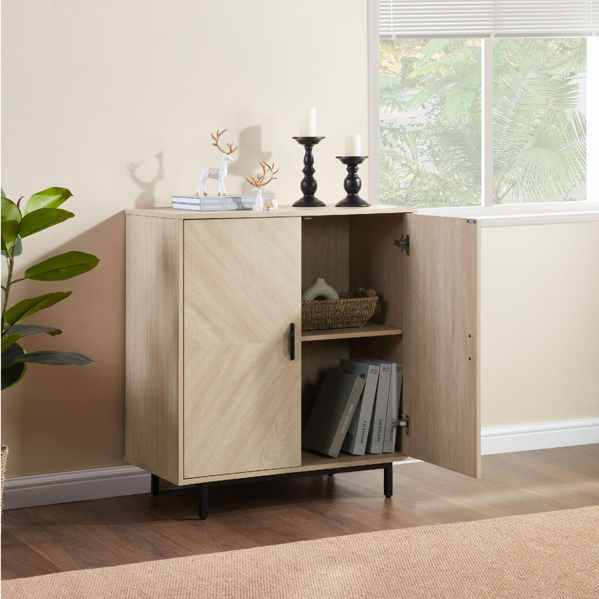 Storage Cabinet with Doors, Modern Accent Cabinet,Wood Grain Decoratio Buffet Sideboards for Living Room, Kitchen,Enterway