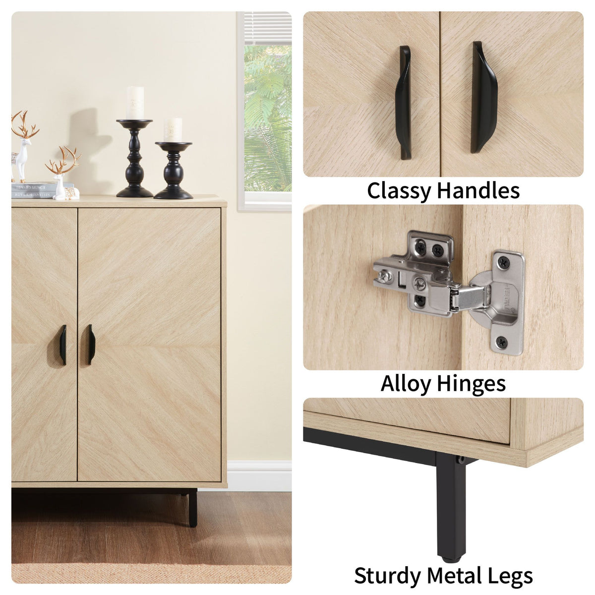 Storage Cabinet with Doors, Modern Accent Cabinet,Wood Grain Decoratio Buffet Sideboards for Living Room, Kitchen,Enterway