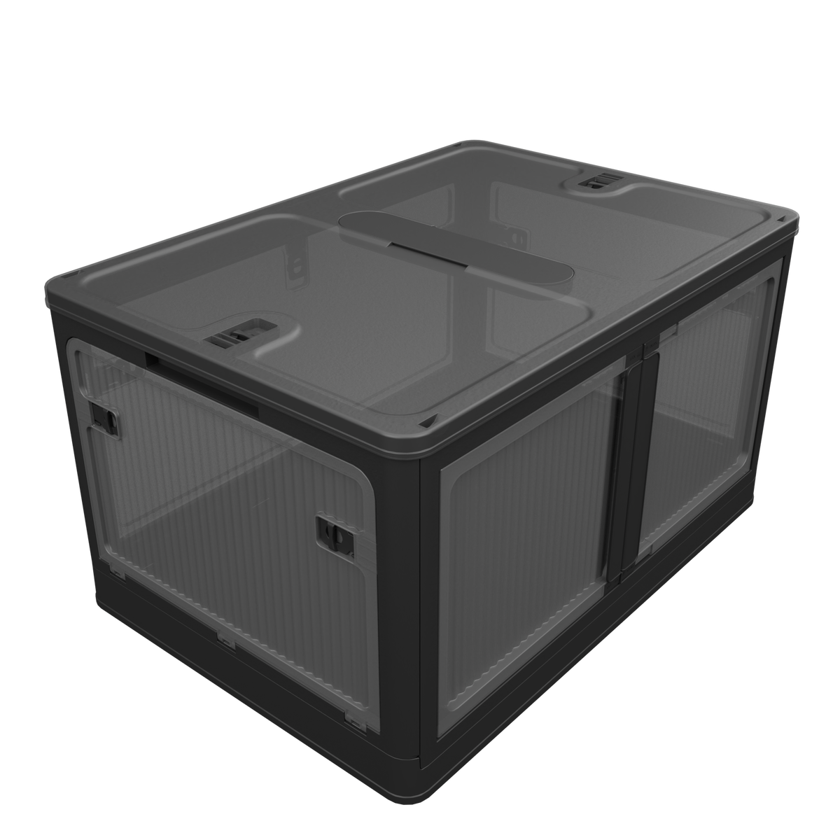 506QT 4-Pack Transparent Stackable Storage Bins with 5 Doors to Open with Wheels, Folding Plastic Craft Containers Large Closet Organizers Box for Bedrooms Living Rooms Study Kids' Toys, Black